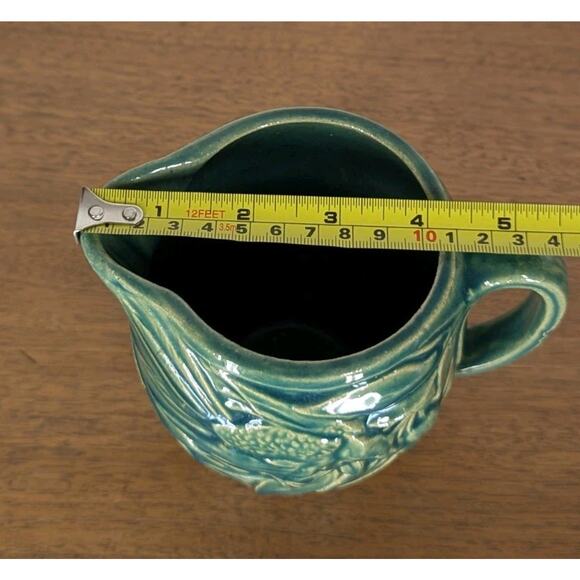 Early McCoy Bird and Cherries Art Pottery Pitcher Green Glaze Made In USA - Picture 8 of 9